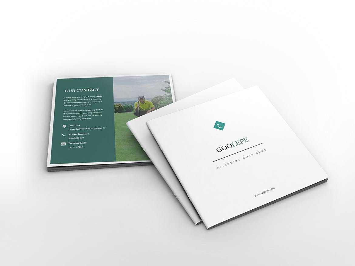 高尔夫俱乐部/体育运动场馆介绍画册设计模板 Golf Square Brochure Template插图(1)