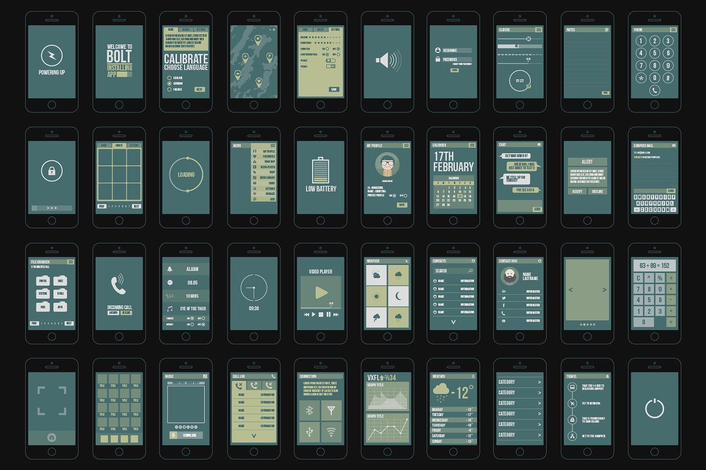 手机APP应用设计线框图素材 Bolt – Mobile Wireframe插图(2)