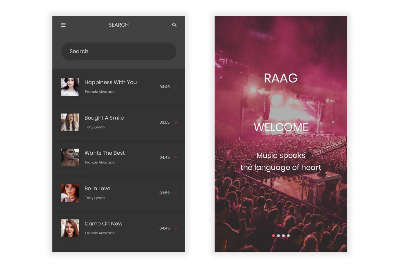 在线音乐听歌APP应用UI设计SKETCH模板 Raag – Music Player UI Kit for Sketch插图(1)