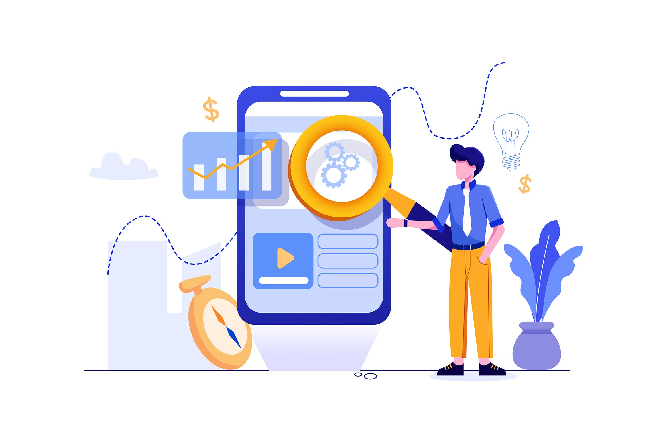 搜索引擎优化主题矢量插画素材 The developer optimizing the search engine插图