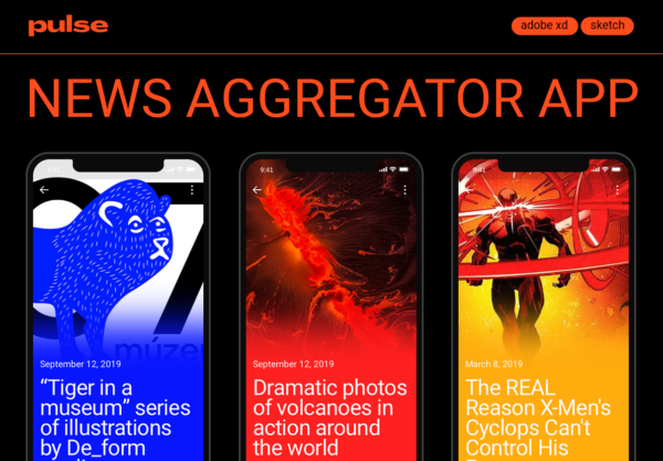 素材库下午茶：时事新闻咨询类APP应用UI套件[XD,Sketch]