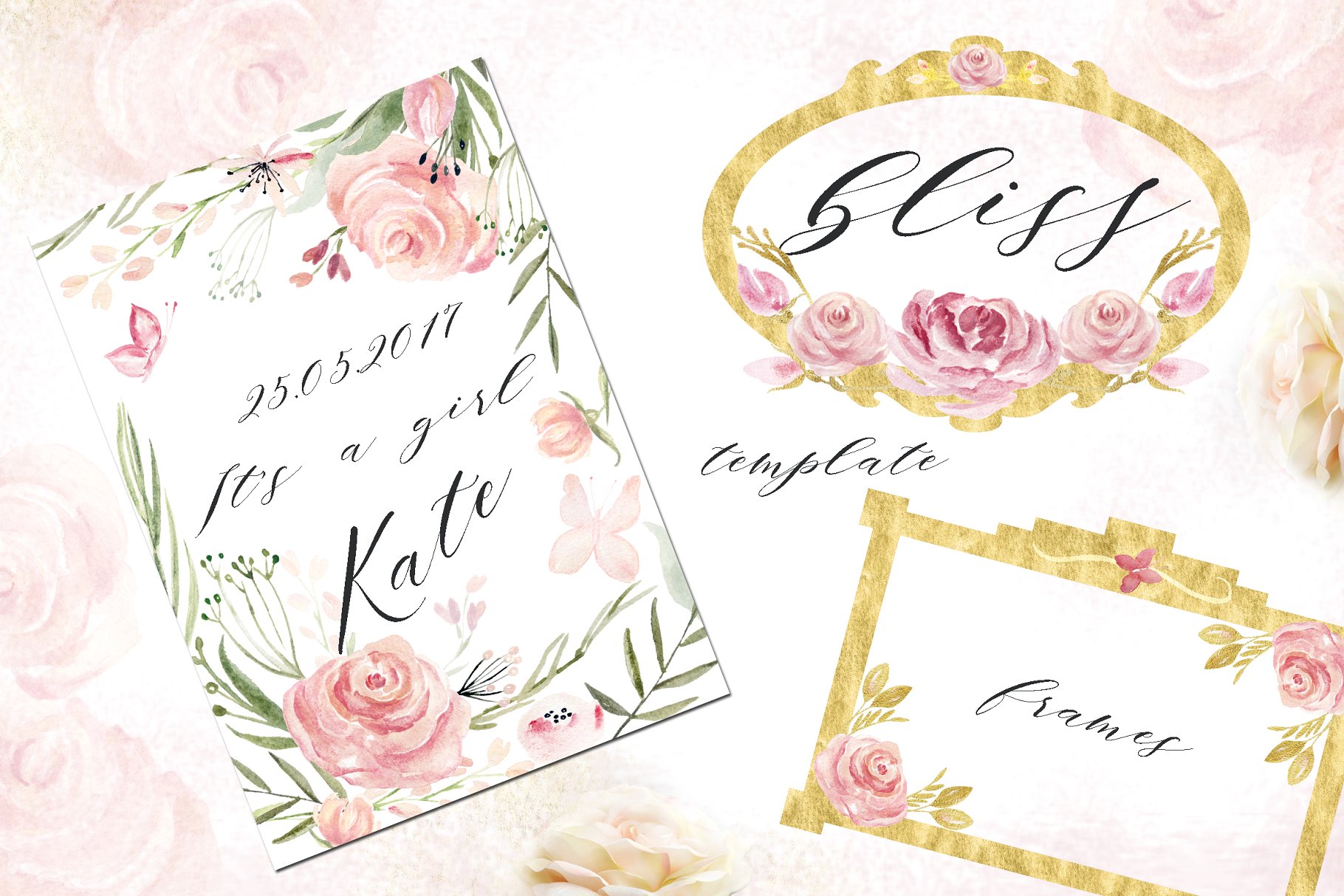 精致的手绘花卉水彩剪贴画 Watercolor clipart. Bliss. Pnik.插图(3)