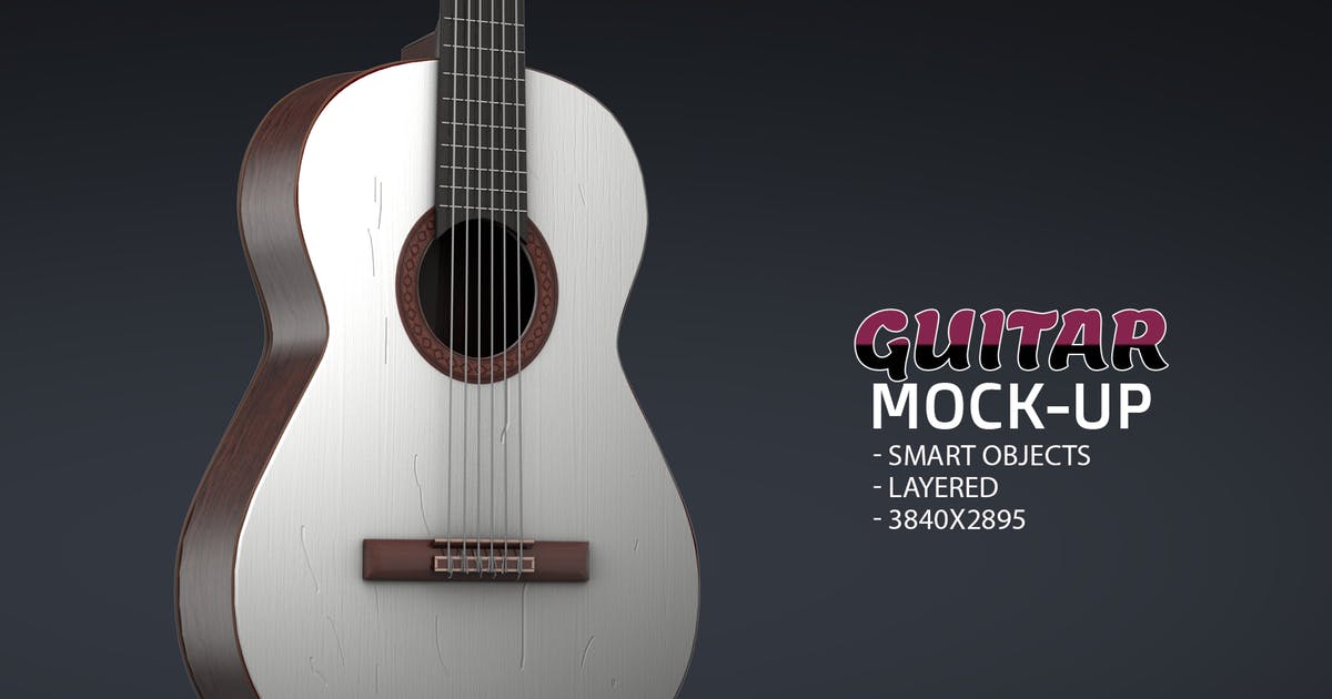 吉他产品外观设计效果图素材库精选模板v2 Guitar Face PSD Mock-up插图