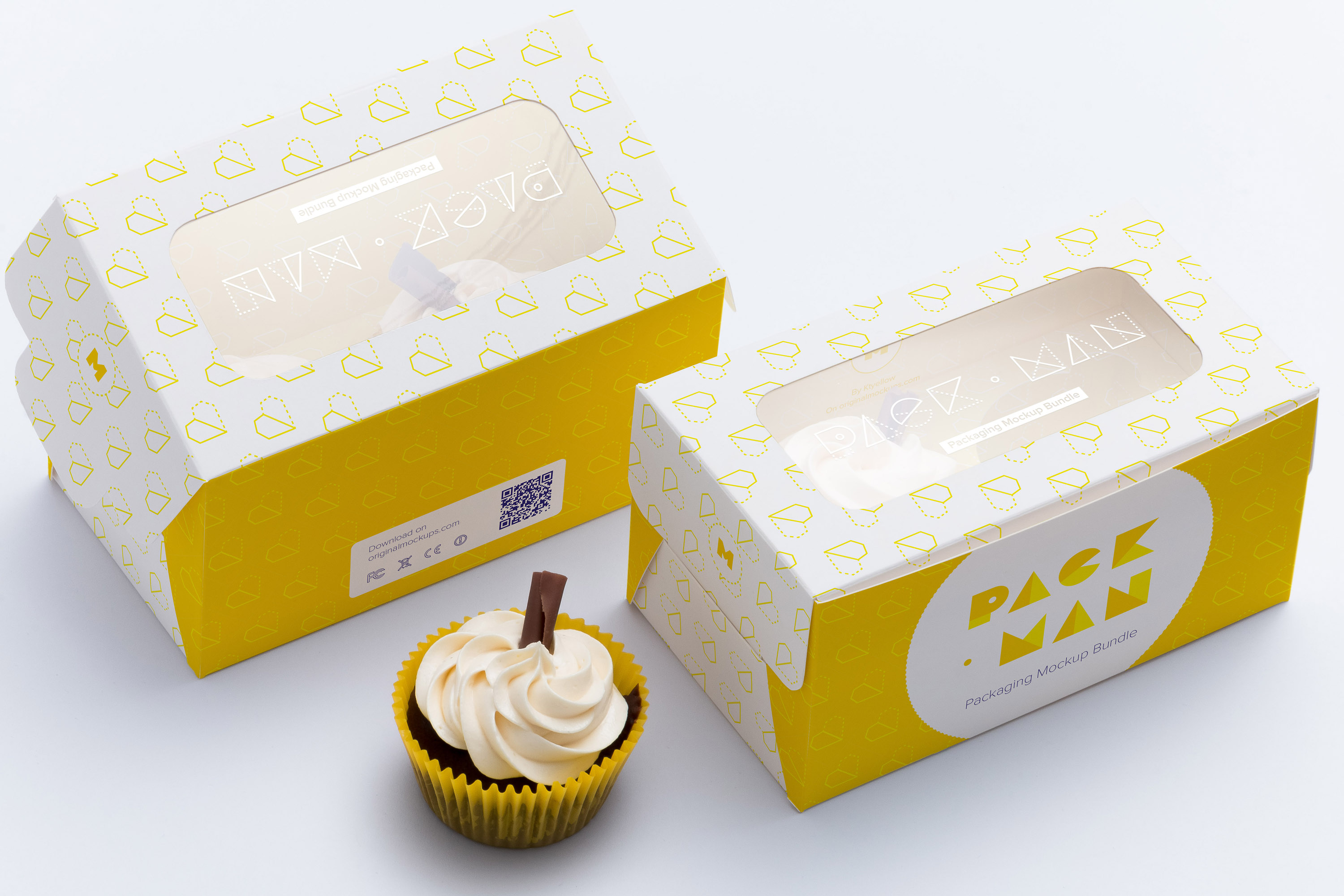 两只装纸杯蛋糕烘焙包装纸盒外观设计样机02 Two Cupcake Box Mockup 02插图