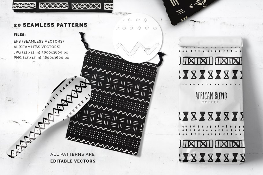 非洲部落文化手绘图案花纹素材 African Mudcloth Handdrawn Patterns插图(1)