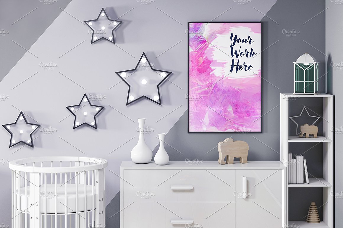 10款孩子室内海报框架展示模型集合下载Poster frame mockup in child room[psd]插图(7)