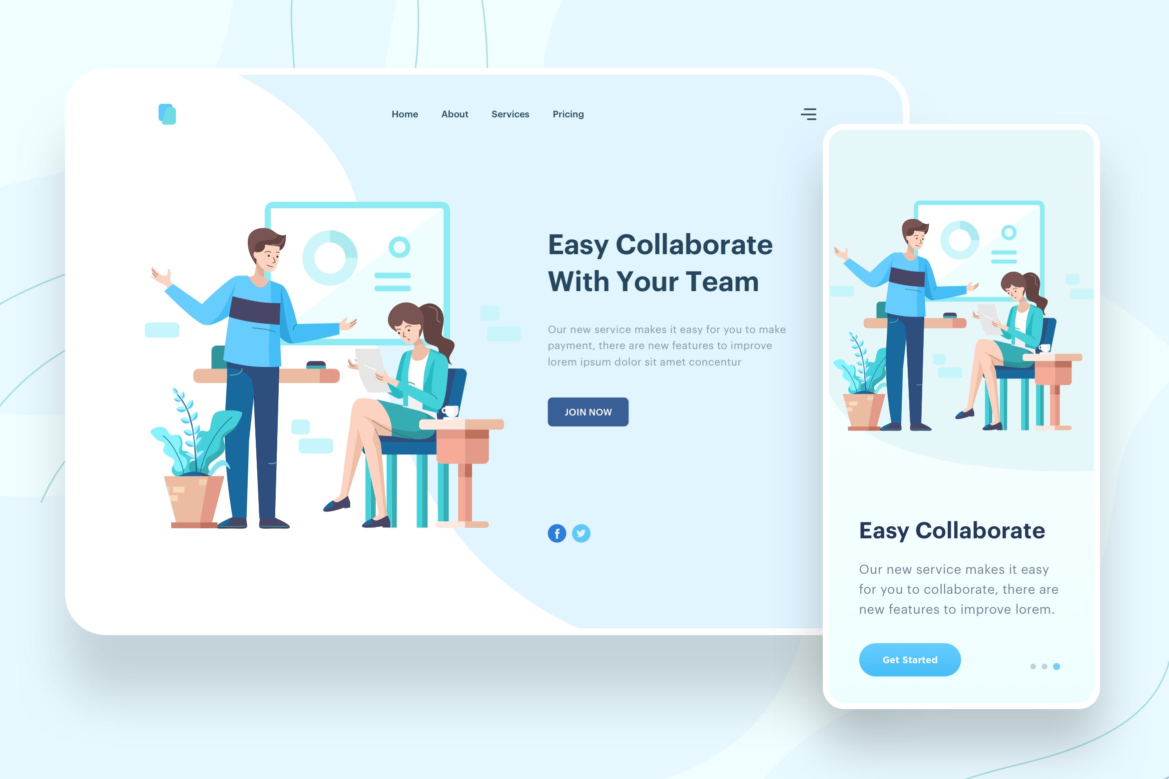 协作平台网站矢量概念插画素材 Easy Collaborate Illustration – Website Header插图