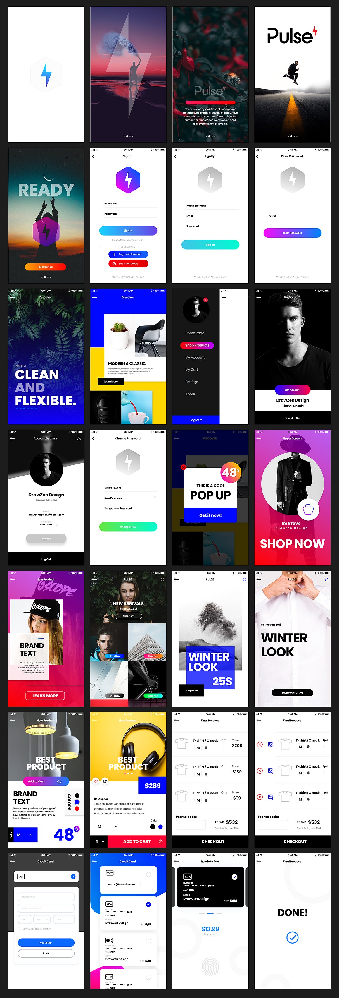 素材库下午茶：酷炫的多功能购物类APP UI KITS套装下载[XD]插图(1)