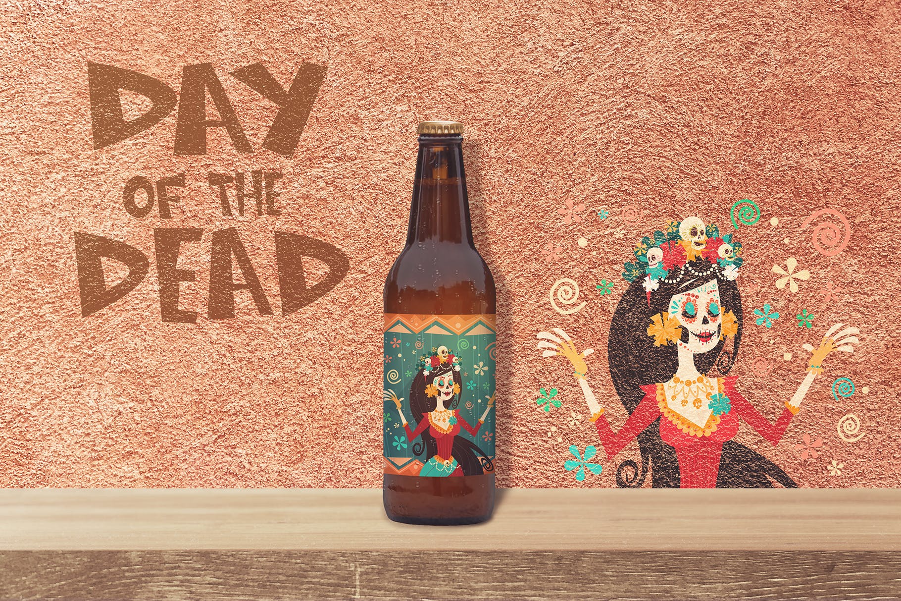 货架上的50cl啤酒酒瓶外观设计素材库精选模板 Shelf Beer 50cl Mockup插图(2)