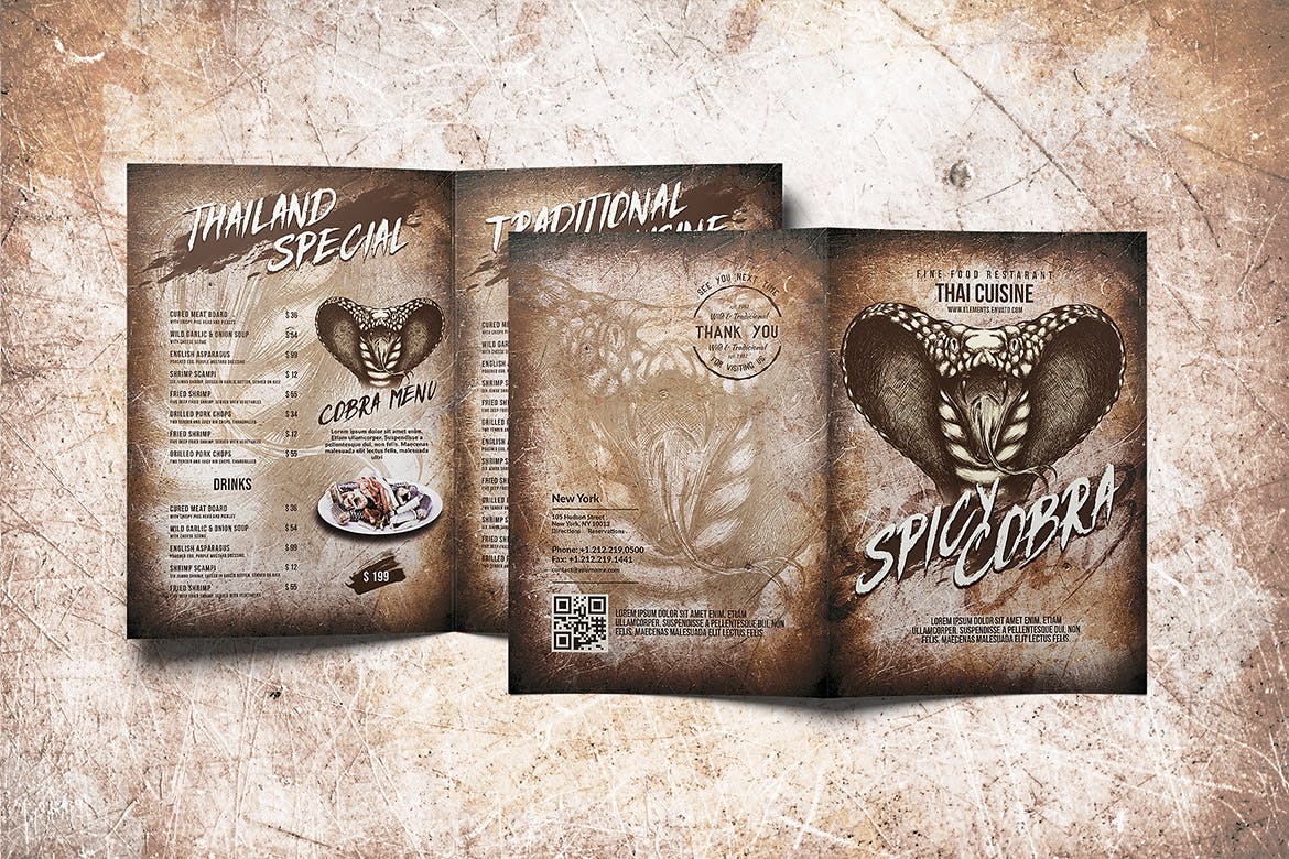 泰国特色菜餐馆菜单设计模板合集 Spicy Cobra Thai Food Menu Bundle插图(6)