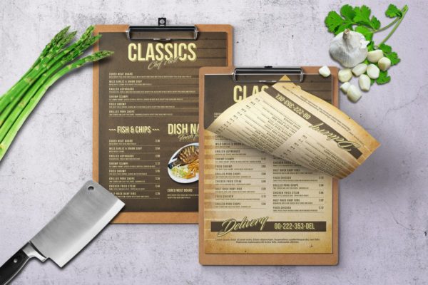 80年代复古风格单页菜单PSD模板 80’s Retro Single Page A4 &amp; US Letter Menu