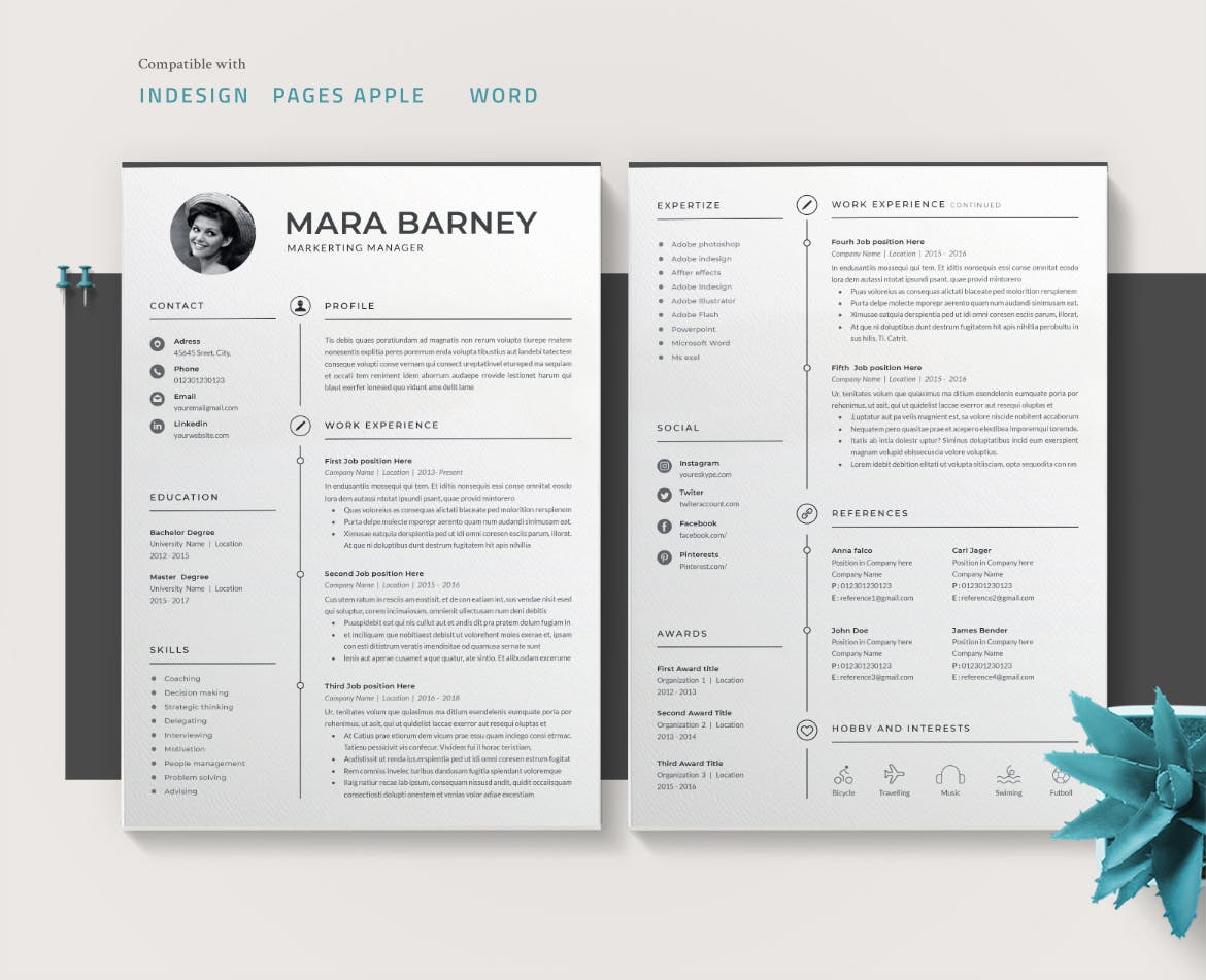 简约文字排版风格个人简历设计模板下载 Cv / Resume Template插图(1)