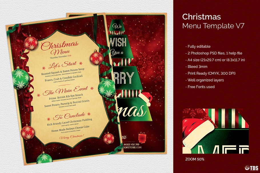 圣诞聚餐菜单PSD模板v7 Christmas Menu PSD V7插图