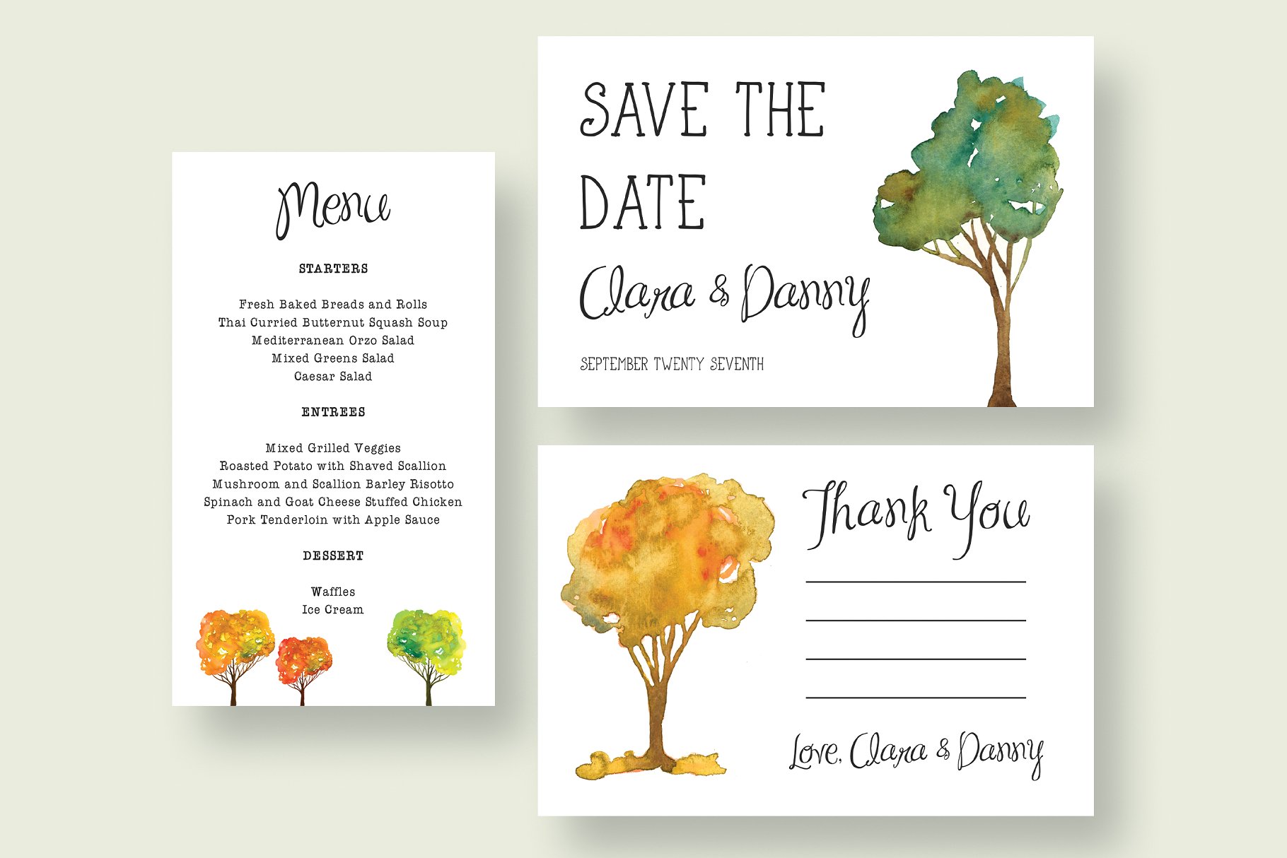 水彩树木婚礼邀请函模板套装 Watercolour Tree Wedding Suite 2.0插图(5)