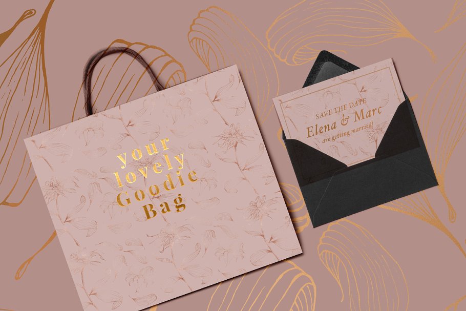 插画&黄金数字纸张图案纹理 Illustrations & Gold Digital Papers插图(5)