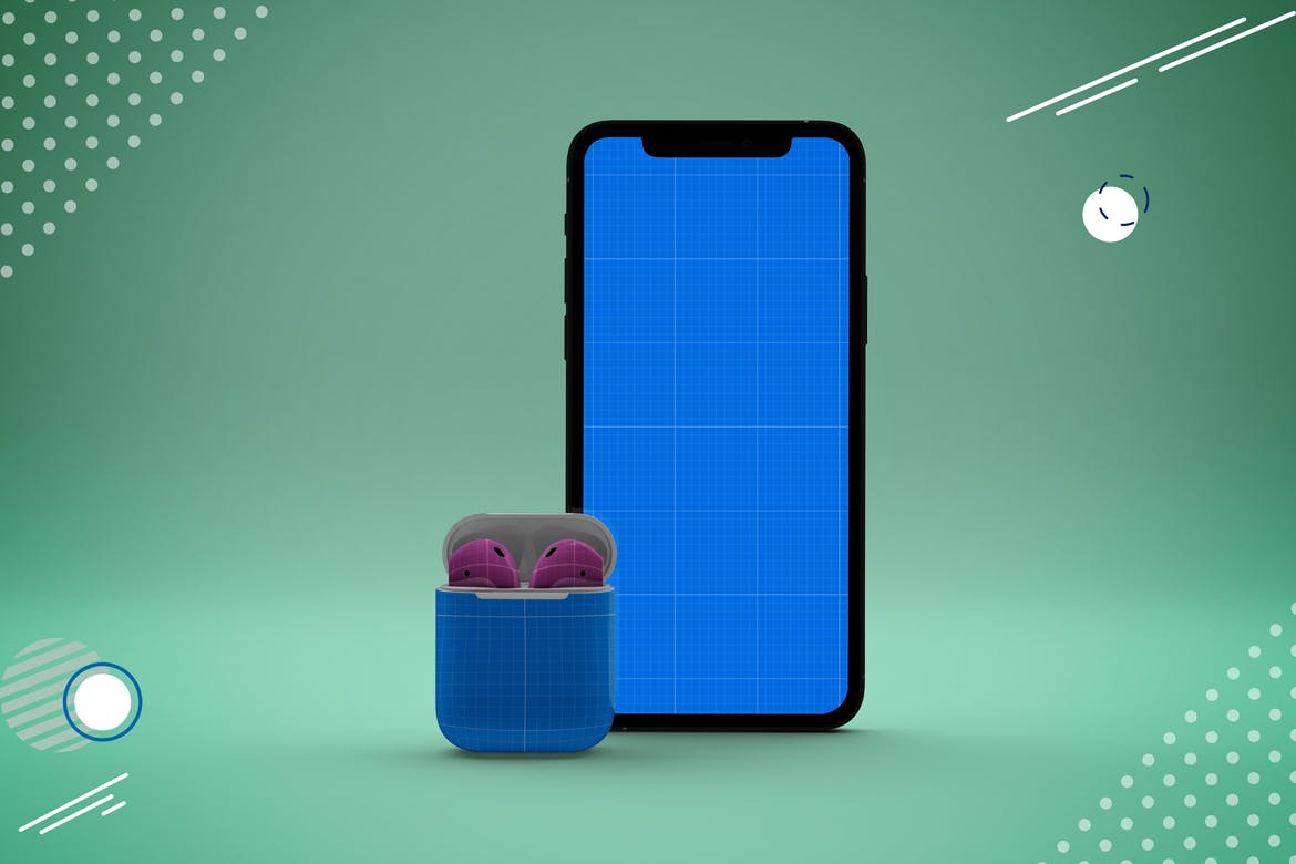 抽象设计风格iPhone 11手机&AirPods耳机素材库精选样机模板 Abstract iPhone 11 & AirPods Mockup插图(8)