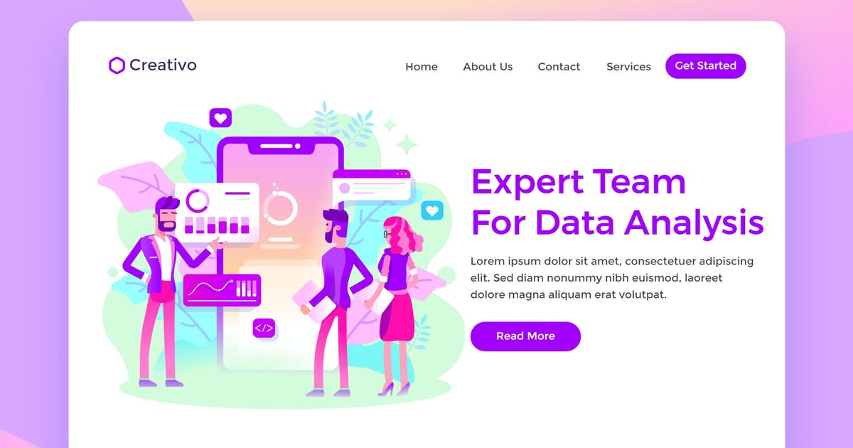 企业数据分析服务场景插画网站着陆页模板 Expert Team Data Analysis Services Landing Page插图