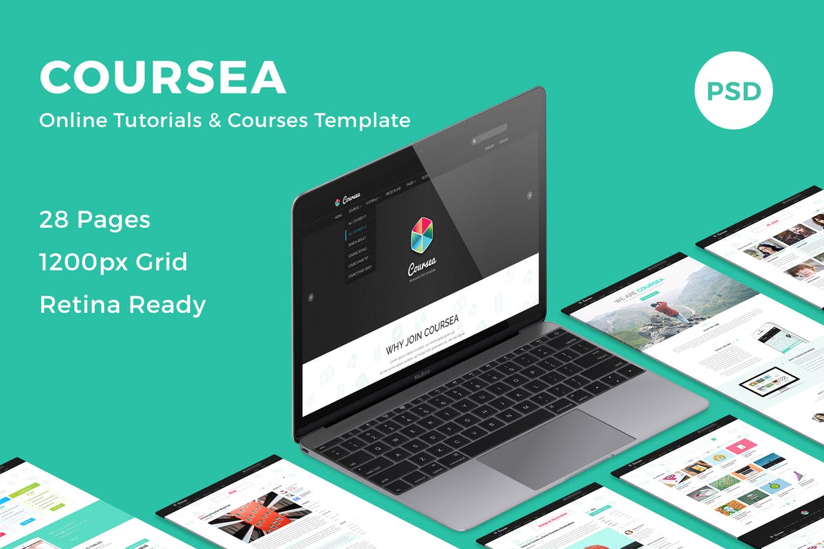 在线教育&线上培训网站PSD模板 Coursea – Online Tutorials & Courses Template插图