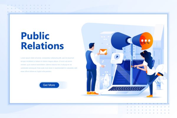 公共关系主题网站设计矢量插画素材 Public Relations Flat Landing Page Header