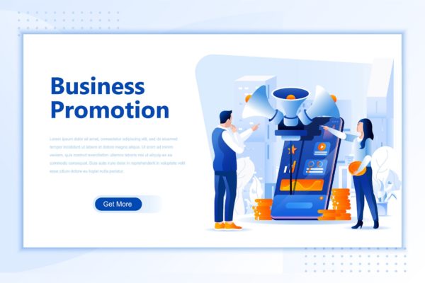 业务推广网站设计概念插画设计素材 Business Promotion Flat Landing Page Header