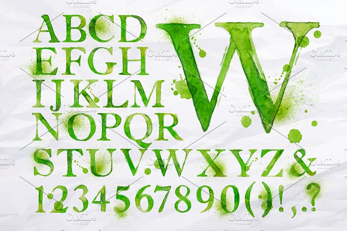 水彩字母数字符号合集 Alphabet watercolor插图(1)
