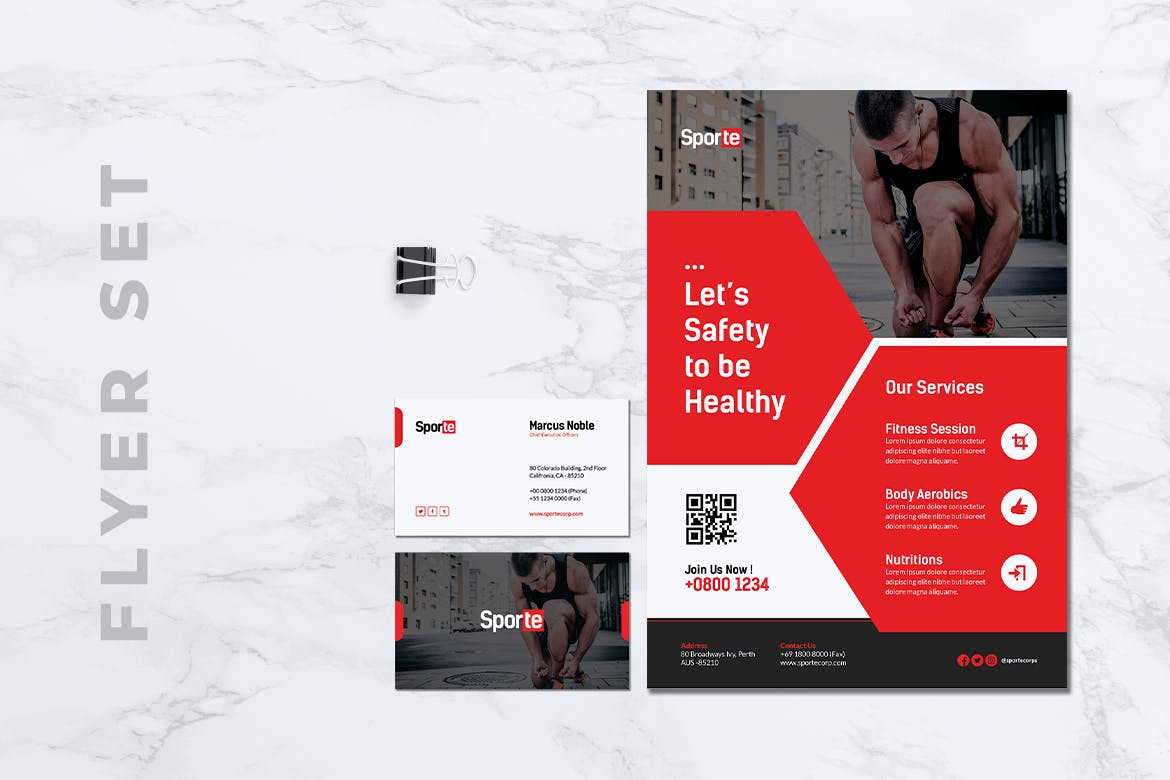 健身体育运动俱乐部传单&素材库精选名片模板 SPORTE Sport Fitness & Gym Flyer & Business Card插图(4)