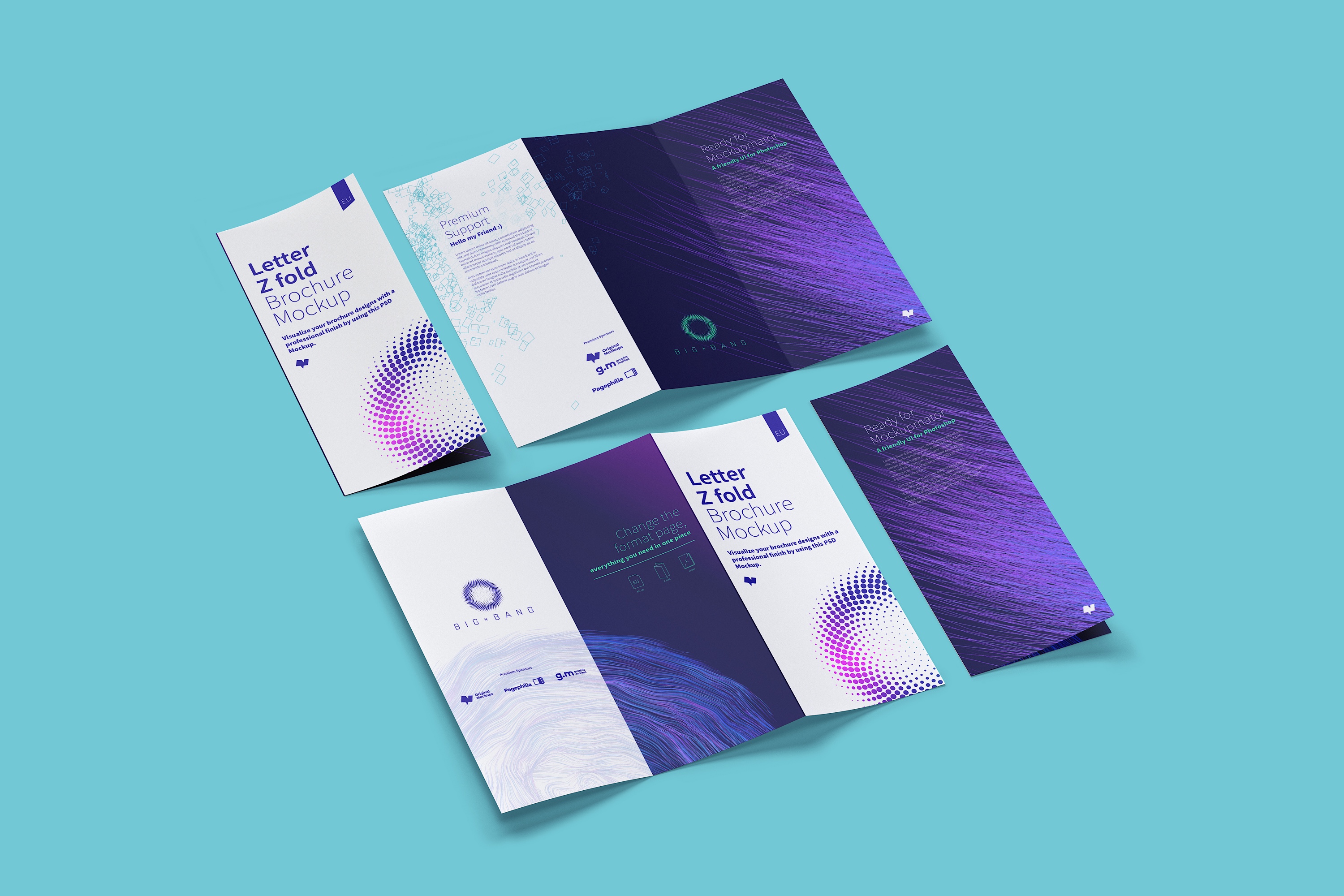 三折页折叠传单/宣传册设计效果图样机04 Letter Z Fold Brochure Mockup 04插图(3)