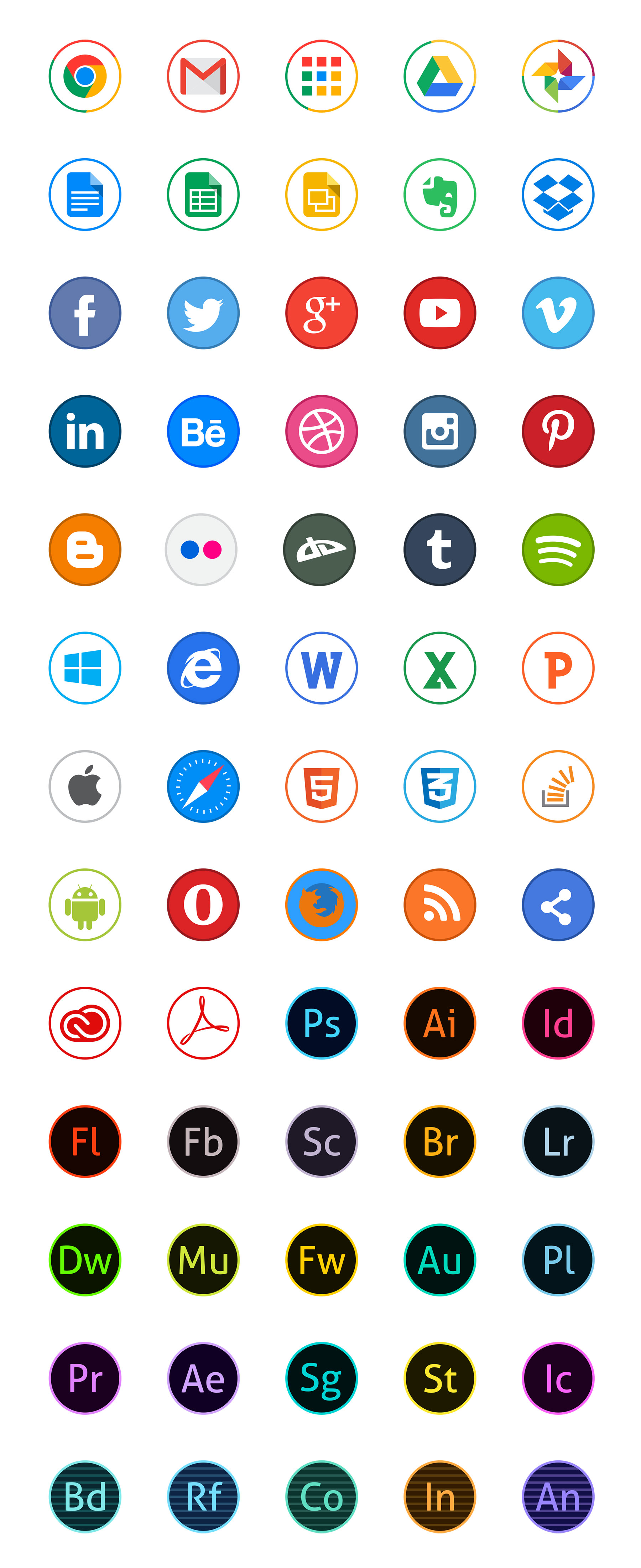 65 枚圆形彩色图标