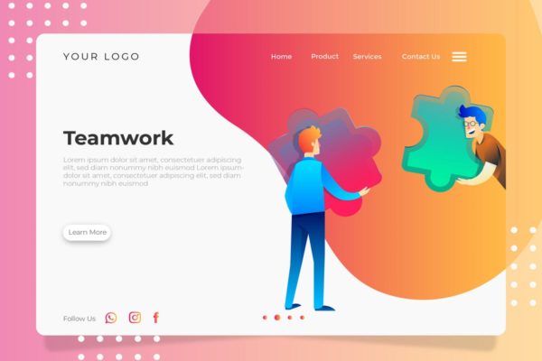 团队合作插画网站Banner＆着陆页模板 Teamwork – Banner &amp; Landing Page
