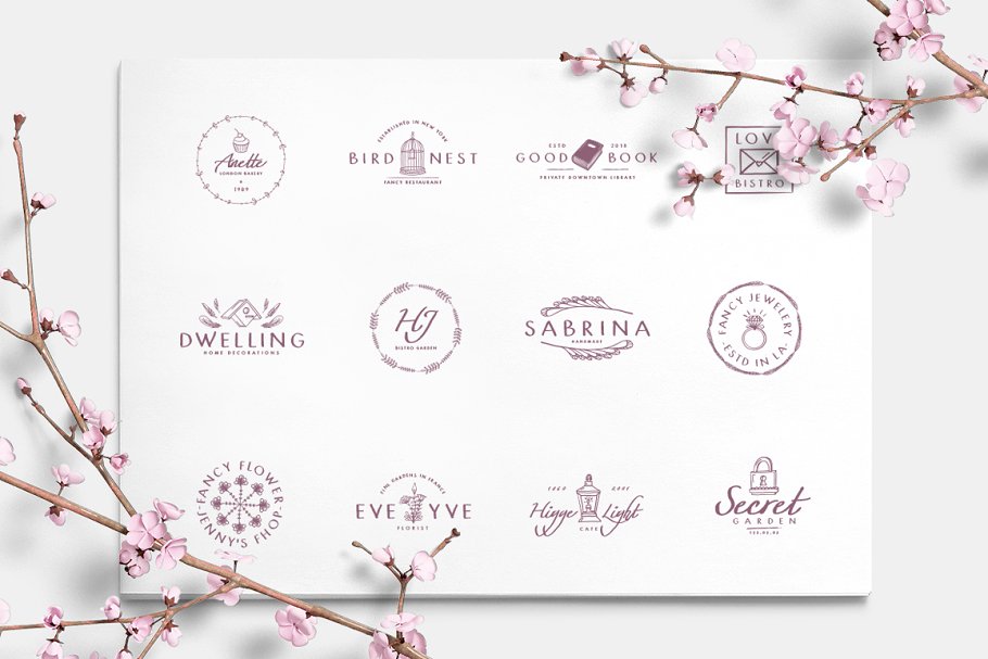 13款手写英文字体合集&Logo模板、矢量插画 Wonderland Fonts Pack & Branding Kit插图(31)