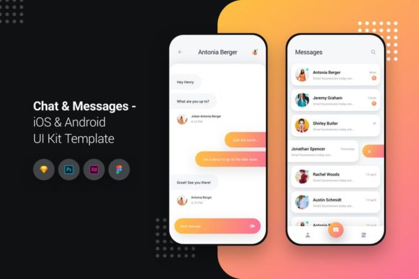 即时聊天APP应用UI设计套件 Chat &amp; Message App iOS &amp; Android UI Kit Template