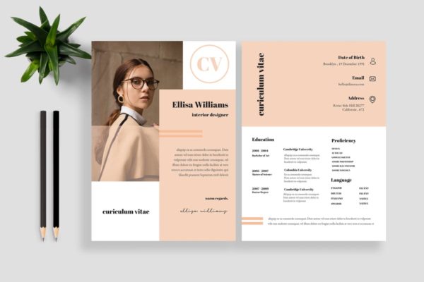 时尚创意设计师个人履历简历设计模板v11 Clean Resume / CV Template 11