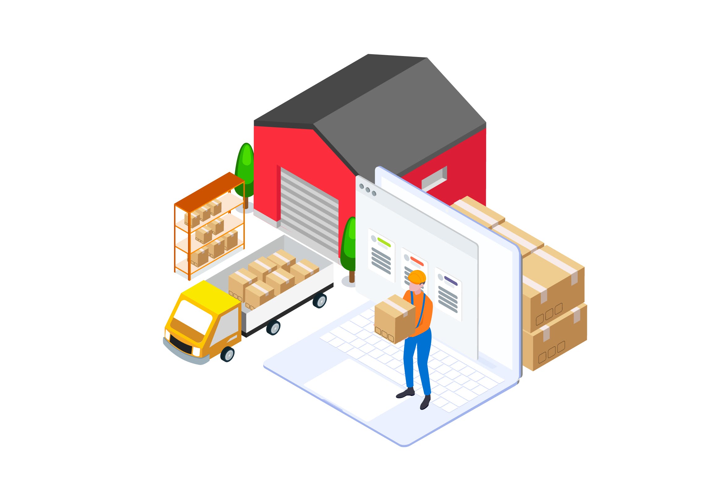 货物管理金融业务场景等距概念插画v2 Goods Management by Finance Isometric – FV插图
