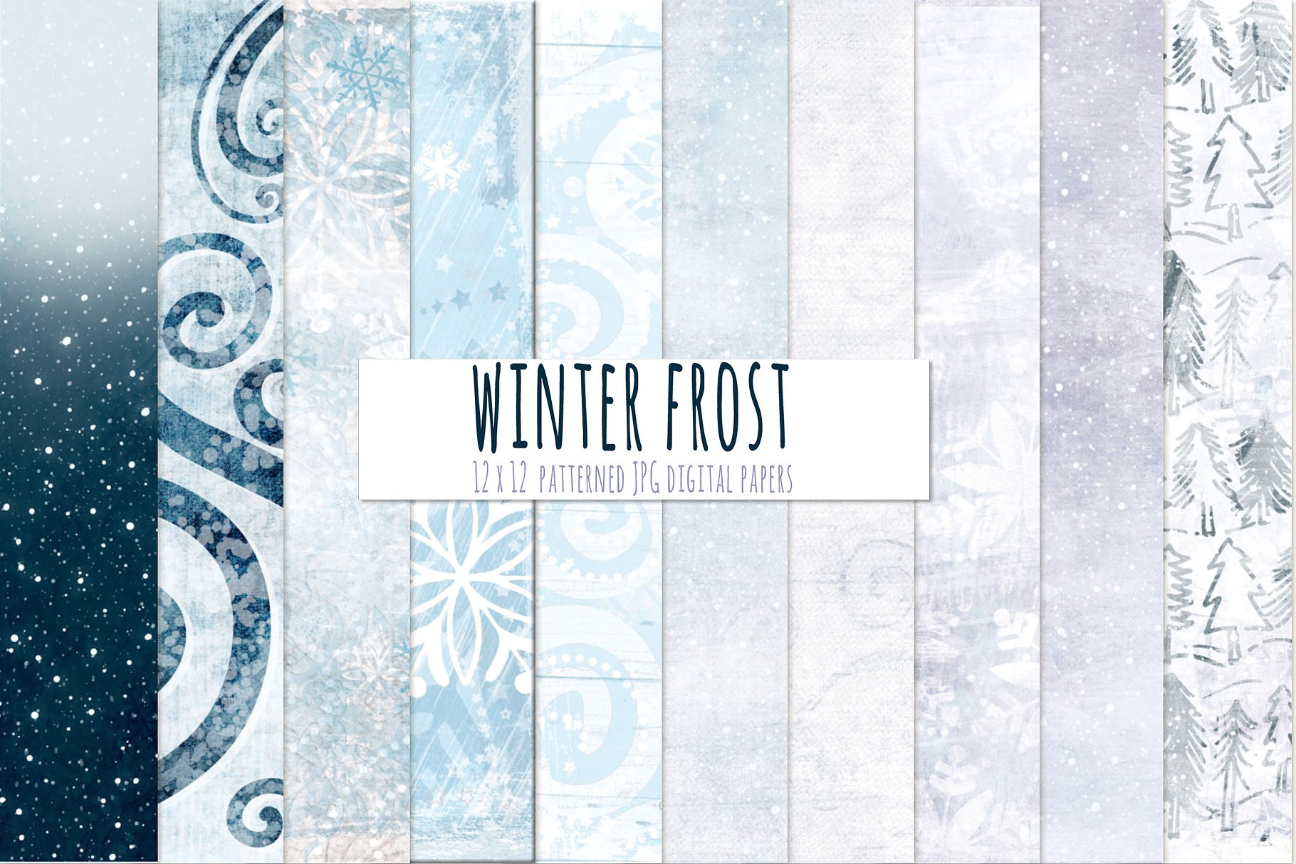 魔法冬季元素图案背景纹理 Magical Winter Background Papers插图(1)