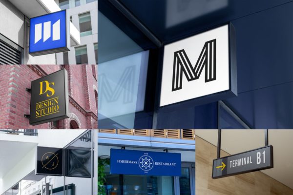 悬挂Logo标志/店招设计效果图样机模板v1 Logo Hanging Signage Mockups Vol. 1