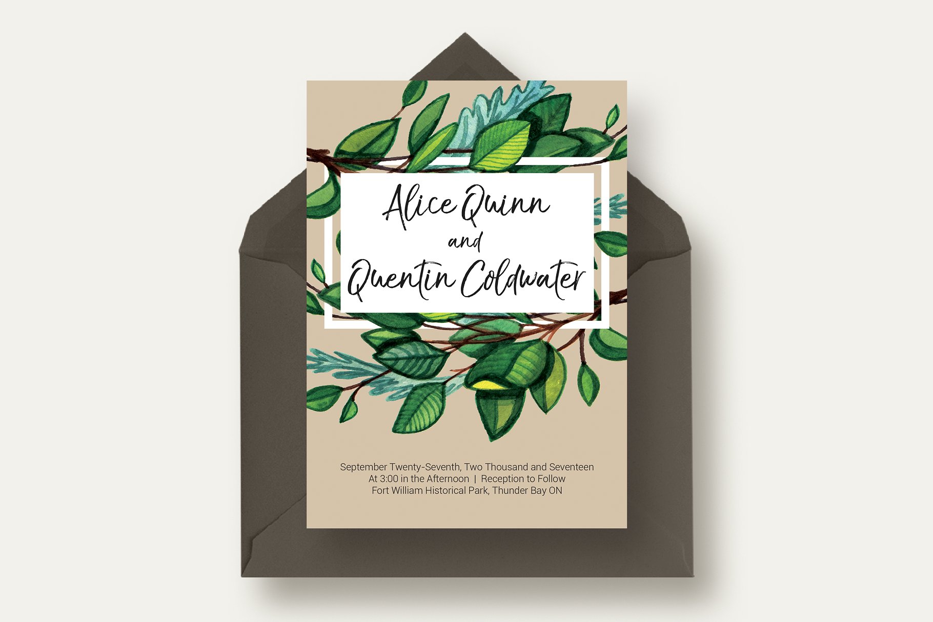 绿枝婚礼邀请函设计模板套装 Greenery Branch Wedding Suite插图(1)