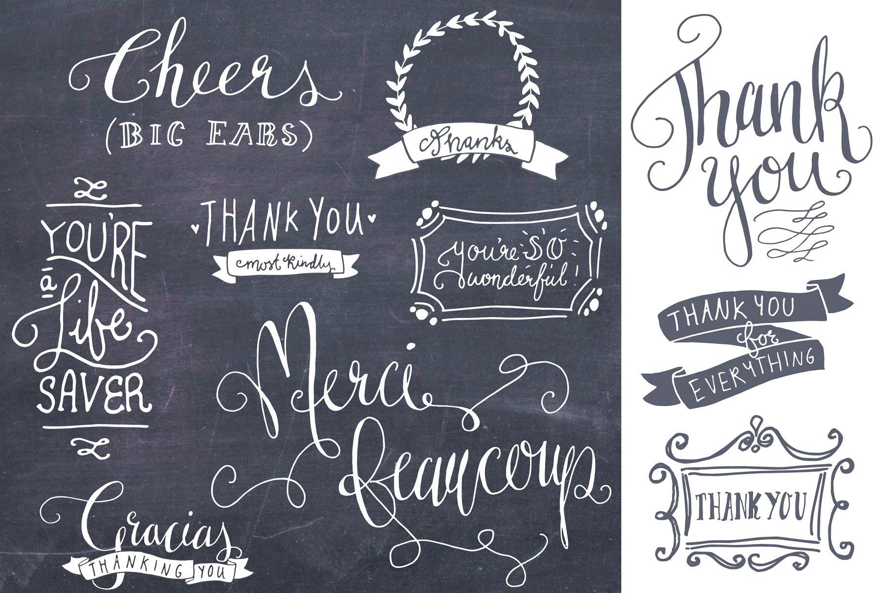 感谢祝福语矢量PS叠层素材 Thank You Photoshop Overlays Vectors插图