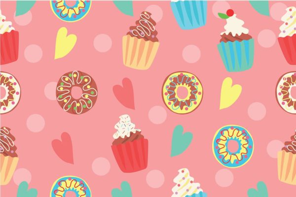 纸杯蛋糕手绘矢量图案背景素材库精选 Cupcake Pattern – Vector Illustration