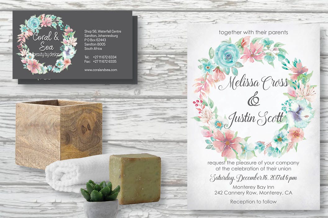 “珊瑚与海”:水彩花圈和花束水彩手绘剪贴画PNG素材 “Coral and Sea”: Watercolor Wreath and Bouquets插图(4)