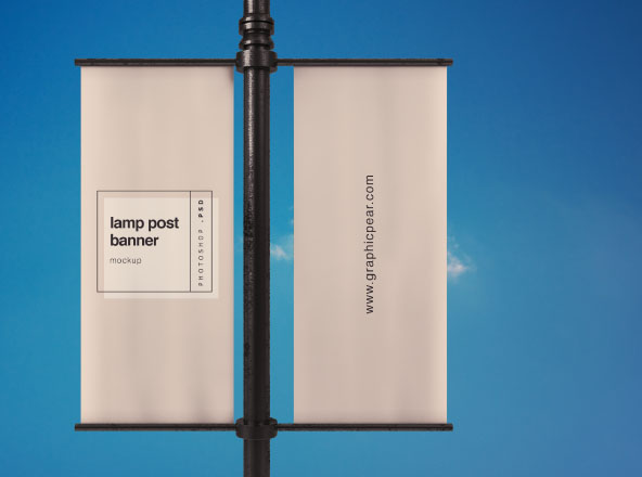 灯柱旗帜广告设计效果图样机模板 Lamp Post Banner Mockup