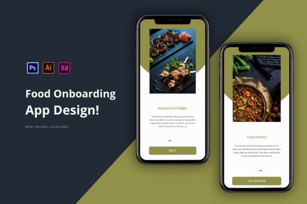 美食主题APP应用引导界面设计素材库精选模板 Onboarding App Design