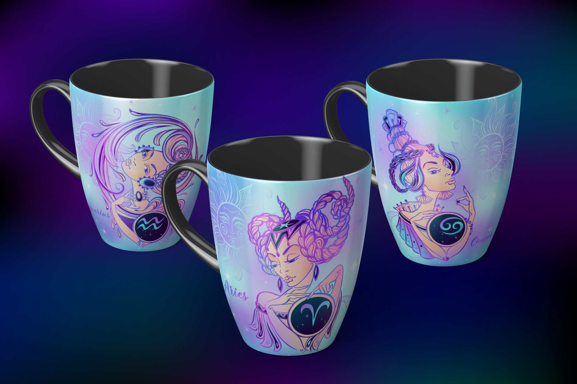 时尚美丽的十二星座创意矢量插画素材下载 [EPS]插图(1)