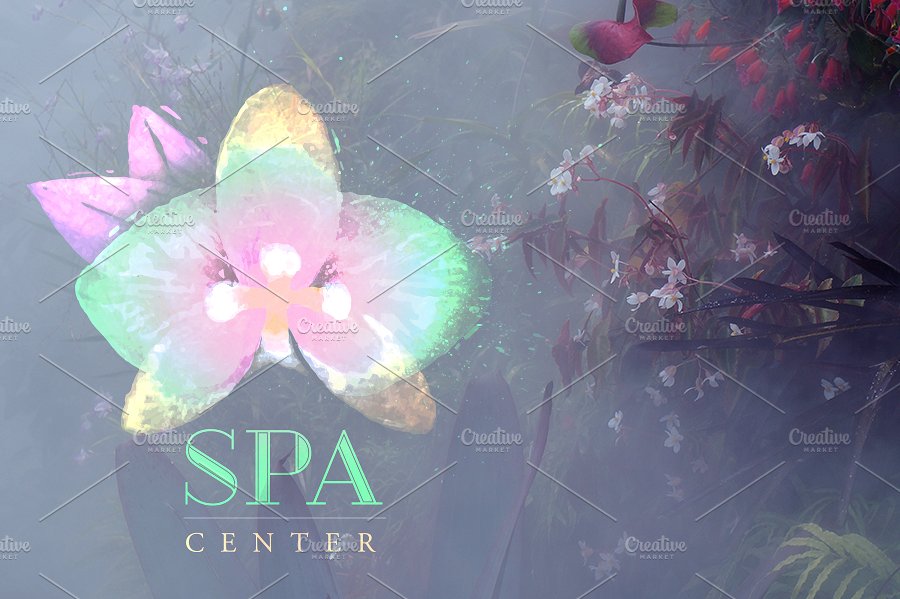 美容水疗标志水彩模板素材 Set symbols spa插图(1)