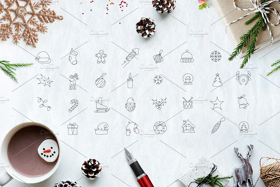 圣诞节节日主题设计插画素材合集 Christmas Holidays One Line插图(6)