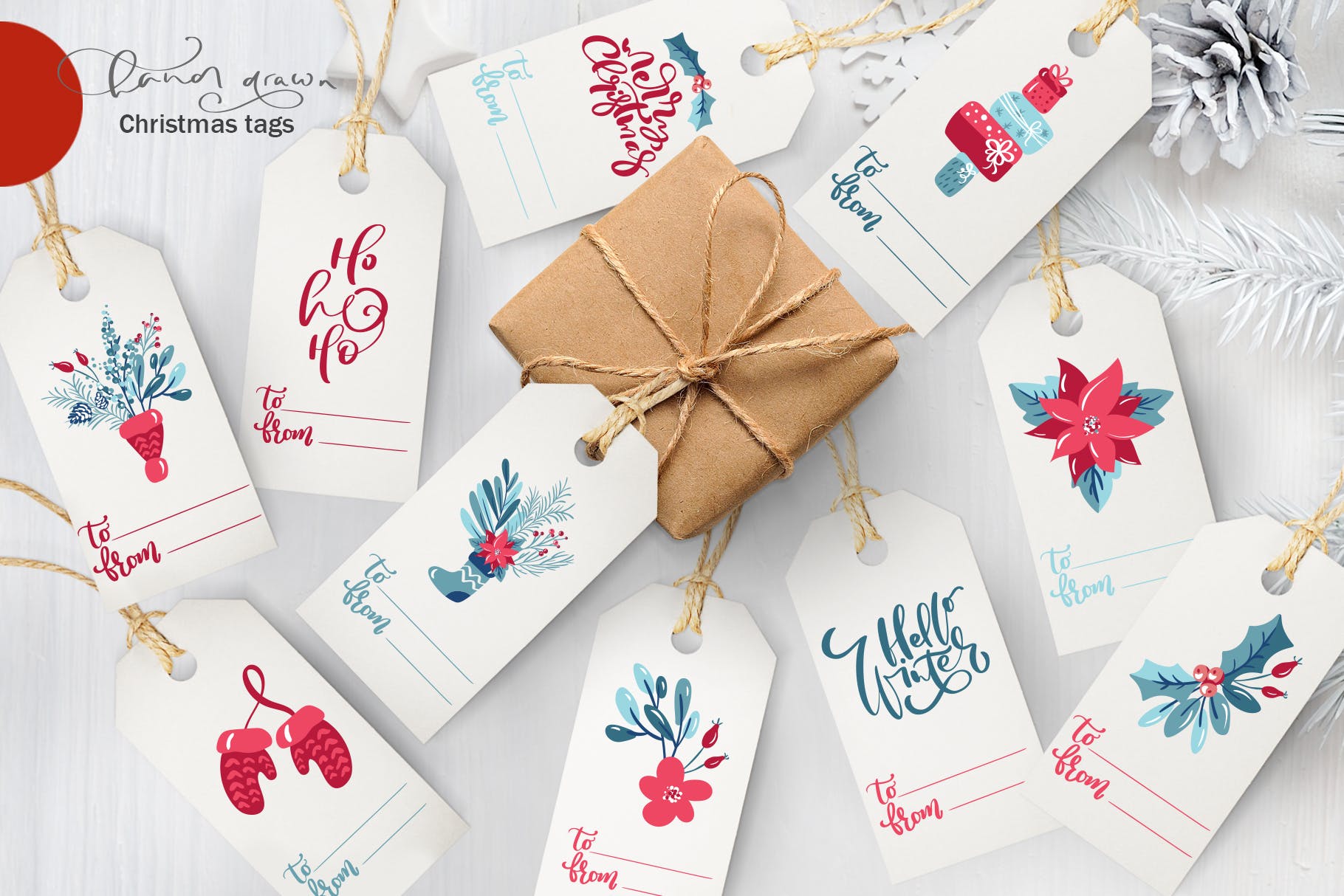 圣诞节主题元素水彩手绘设计素材 Christmas floral holiday elements插图(9)