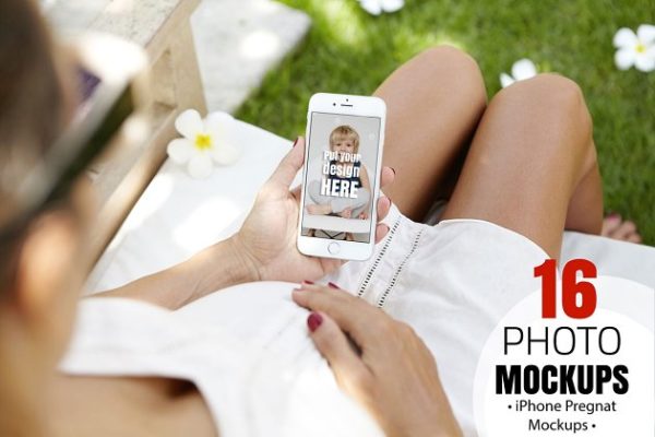 生育育儿主题孕妇手持iPhone样机模板 iPhone Pregnat Mockups