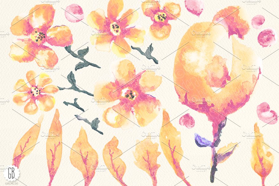 手绘逼真水彩桃花图像花卉设计插画 Aquarelle peach flowers clip art插图(3)