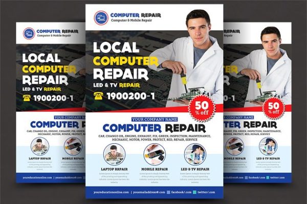 电脑手机维修宣传单设计素材 Computer &amp; Mobile Repair Flyer