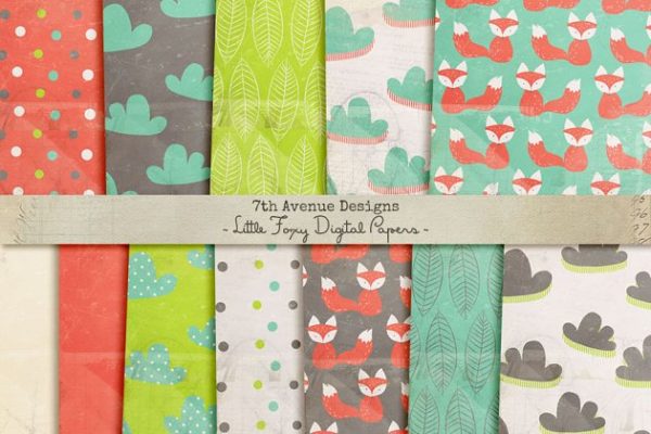 小可爱风格多种图案纹理合集 Little Foxy Digital Papers