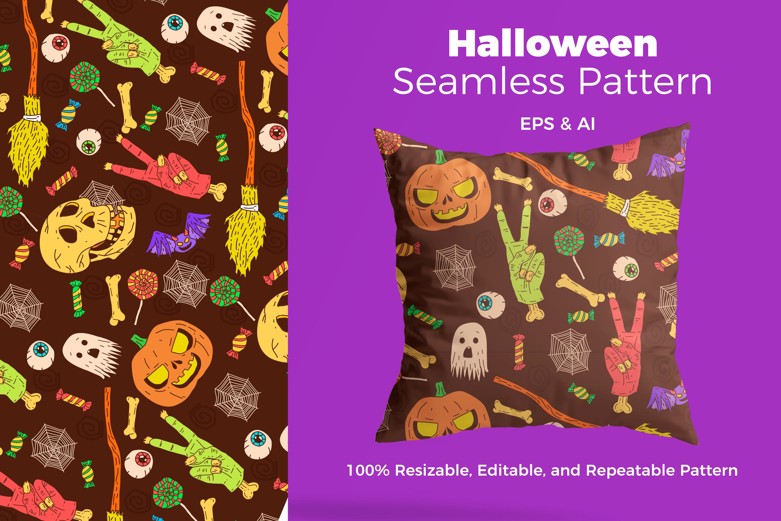 万圣节节日元素手绘图案纹样背景素材 Halloween Pattern插图